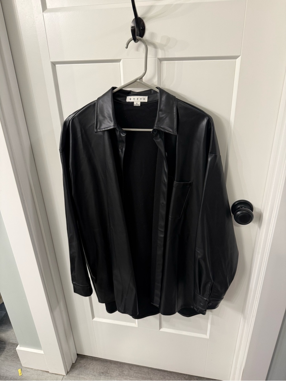 HYFVE Black Vegan Oversized Leather Shirt Jacket